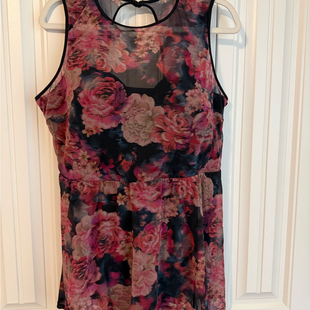 torrid Black Floral One-Piece Swim Dress with Pink Roses